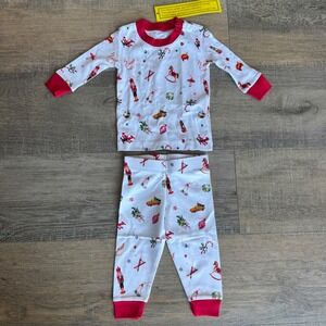 New LAKE Pajamas Baby Long-Long Set Christmas Holiday Ornament Pima Cotton 9-12M